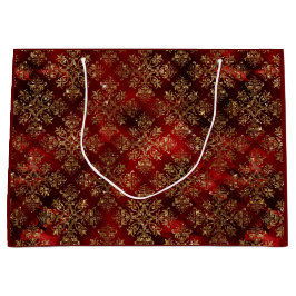 Sacola Para Presentes Grande Dourado Holiday Christmas Metallic Damask Elegant 