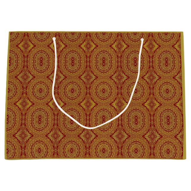 Sacola Para Presentes Grande Dourado Mandala Impressão no Red Gift Bag (Frente)