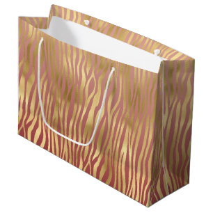 Sacola Para Presentes Grande Dourado Peach Red Zebra Stripes