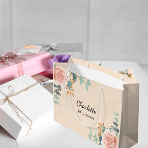 Sacola Para Presentes Grande dourado rosa floral, dourado, dama de pata