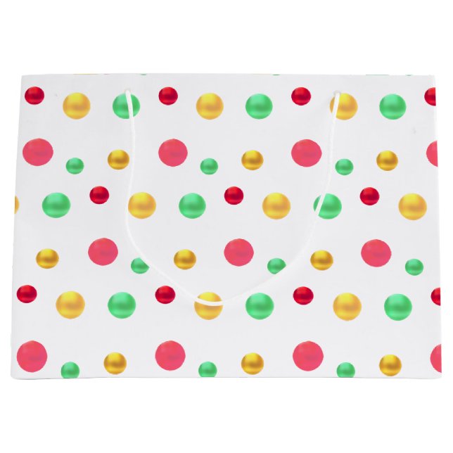 Sacola Para Presentes Grande Dourado, Verde Vermelho, Bolinhas (Frente)