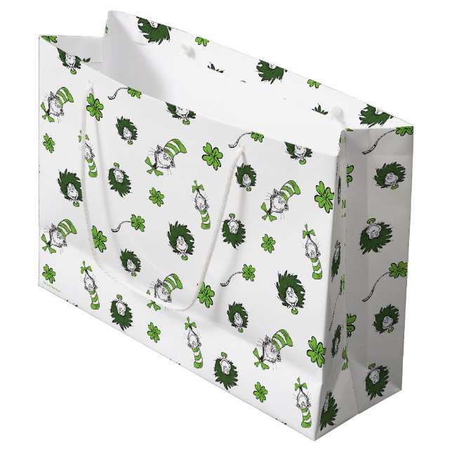 Sacola Para Presentes Grande Dr. Seuss | Gato no padrão de cobertura do chapéu (Frente inclinada)