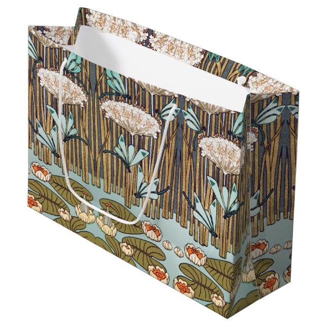 Sacola Para Presentes Grande Dragões Água Lírios Marsh Art Nouveau (Frente inclinada)