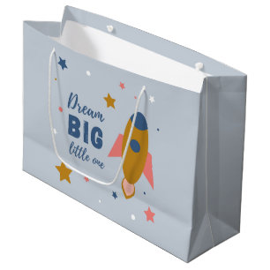Sacola Para Presentes Grande Dream Big Little One Cute Cartoon Space Rocket