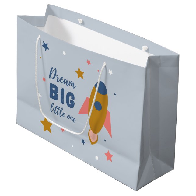 Sacola Para Presentes Grande Dream Big Little One Cute Cartoon Space Rocket (Frente inclinada)