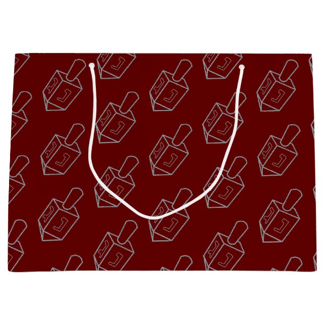 Sacola Para Presentes Grande Dreidel Hanukkah Glitter (Frente)