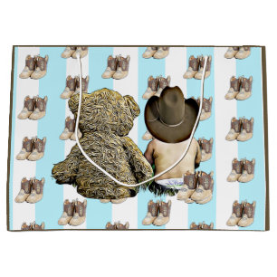 Sacola Para Presentes Grande É um Bebê Garoto Lil Cowboy e Urso Teddy