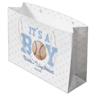 Sacola Para Presentes Grande É um menino! Chá de fraldas Azul Baseball