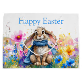 Sacola Para Presentes Grande Easter Bunny blue scarf Happy Easter
