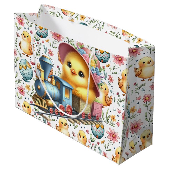 Sacola Para Presentes Grande Easter Train Chick Gift Bag (Verso inclinado)