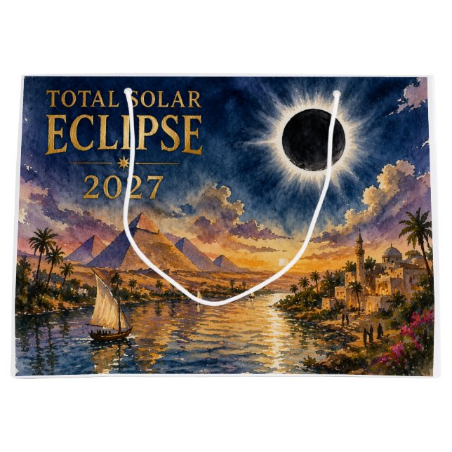 Sacola Para Presentes Grande Eclipse Total do Sol de 2027 Egito (Frente)