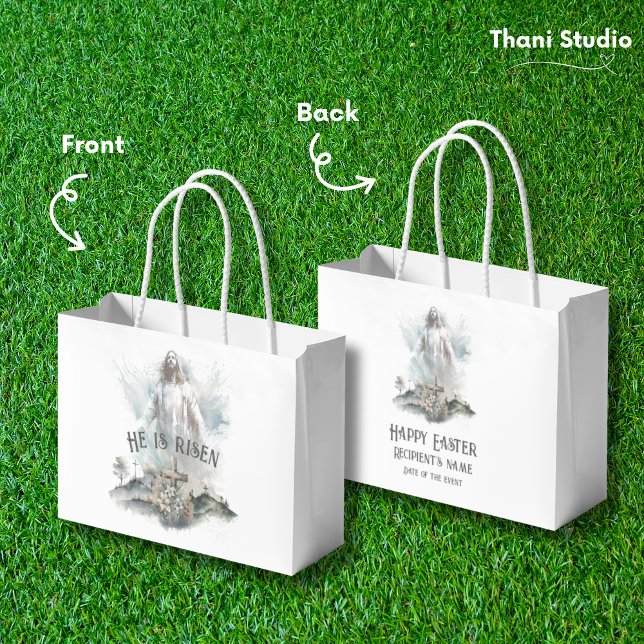 Sacola Para Presentes Grande Ele é Risen Páscoa Religiosa Cruz Cristã (Criador carregado)
