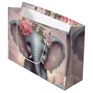 Sacola Para Presentes Grande Elefante Adorável para Bebês com Flores