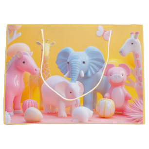 Sacola Para Presentes Grande Elefante azul, cavalo rosa a amarelo