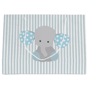 Sacola Para Presentes Grande Elefante bonito do azul do bebé