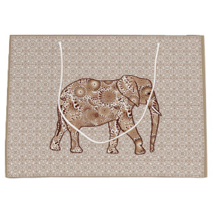 Sacola Para Presentes Grande Elefante branco - castanho e esticado