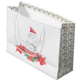 Sacola Para Presentes Grande Elefante Branco-Cinto | Natal