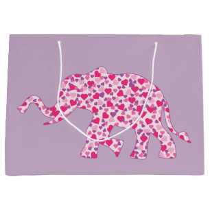 Sacola Para Presentes Grande Elefante feito de pequenos corações cor-de-rosa
