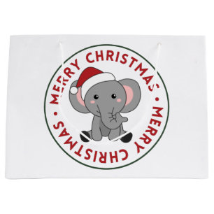 Sacola Para Presentes Grande Elefante Natal Neve Animais de inverno Elefantes L