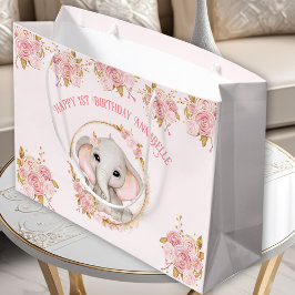 Sacola Para Presentes Grande Elefante primeiro aniversario Rosa Grande Saco de 