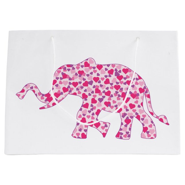 Sacola Para Presentes Grande Elefante Rosa Do Amor (Frente)