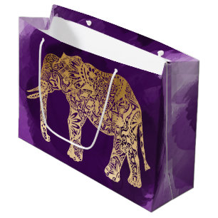 Sacola Para Presentes Grande elefante roxo de ouro falso