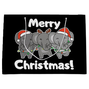 Sacola Para Presentes Grande Elefantes de Natal Feliz Grande G