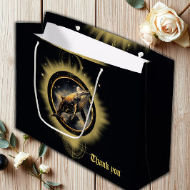 Sacola Para Presentes Grande elegância cósmica, o ouro, baleia negra