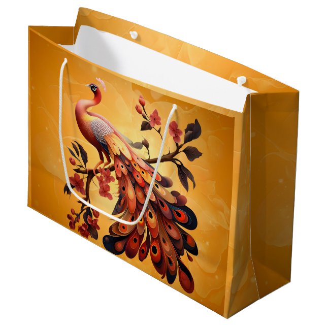 Sacola Para Presentes Grande Elegância em penas (Frente inclinada)