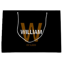 Sacola Para Presentes Grande Elegant Black &White Personalized Name Monogram