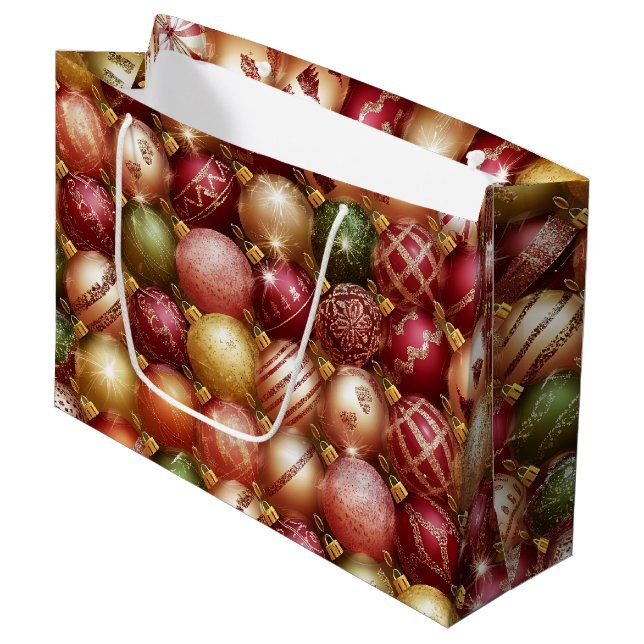 Sacola Para Presentes Grande Elegant Christmas Tree Baubles Decorations Holiday (Frente inclinada)