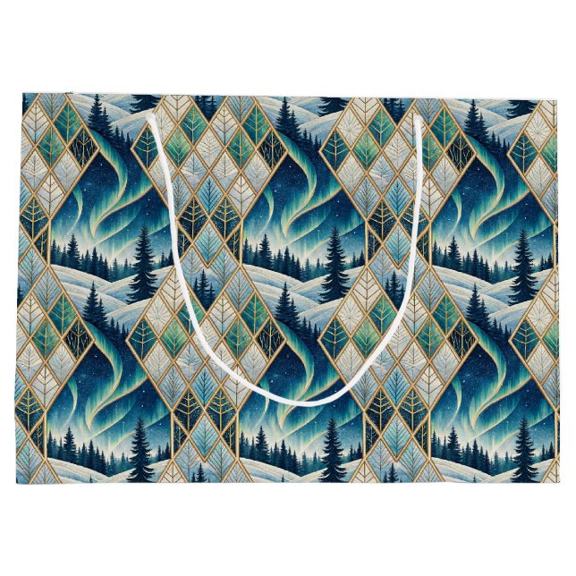 Sacola Para Presentes Grande Elegant Frozen Landscape Holiday  (Verso)