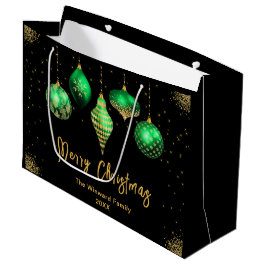Sacola Para Presentes Grande Elegant Gold and Green Ornament Christmas