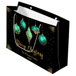 Sacola Para Presentes Grande Elegant Gold and Teal Ornament Christmas