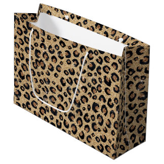 Sacola Para Presentes Grande Elegant Gold Glitter Black Leopard Print