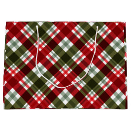 Sacola Para Presentes Grande Elegant green & white Red Plaid Rustic Christmas