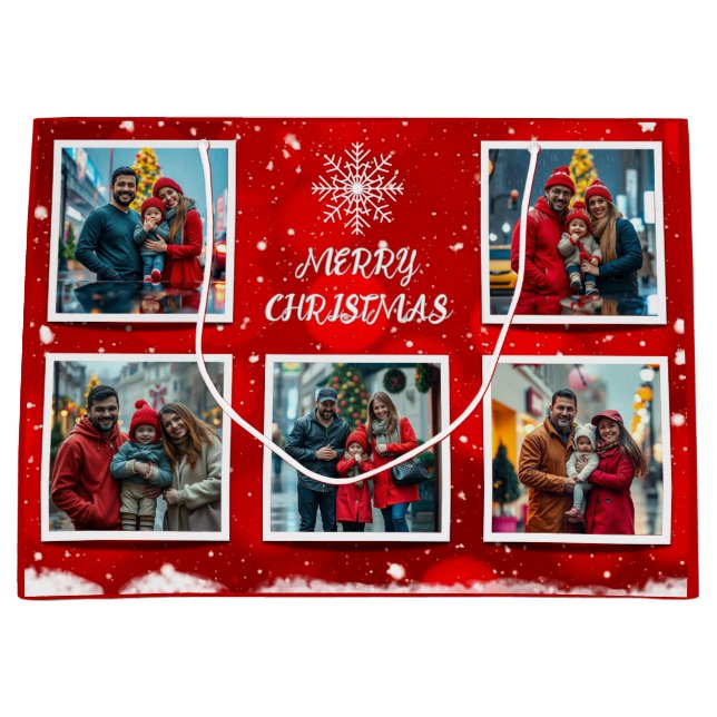Sacola Para Presentes Grande Elegant Modern Christmas Family Photo Design (Frente)