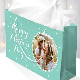 Sacola Para Presentes Grande Elegant Mother's Day Custom Photos Mint White