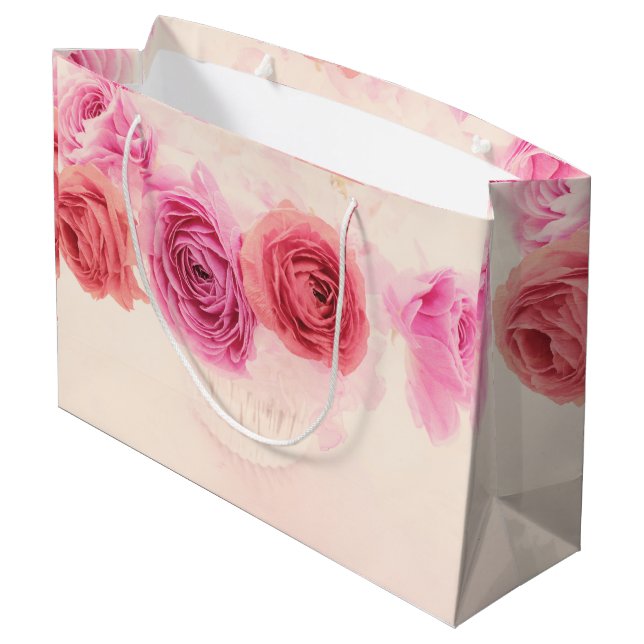 Sacola Para Presentes Grande Elegant pink bouquets  (Verso inclinado)