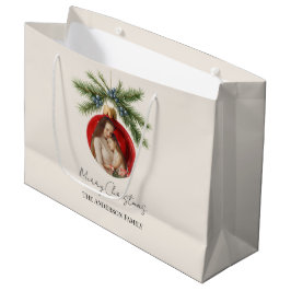 Sacola Para Presentes Grande Elegant Watercolor Christmas Ornament Family Photo