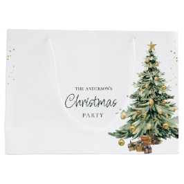 Sacola Para Presentes Grande Elegant Watercolor Tree Stars Christmas Party