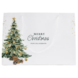 Sacola Para Presentes Grande Elegant Watercolor Tree Stars Christmas Party