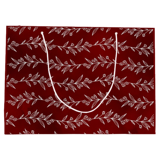 Sacola Para Presentes Grande Elegant White Floral Berry Vine Christmas Gift Bag (Verso)