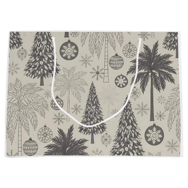 Sacola Para Presentes Grande Elegant Winter Snowflake Monochromatic Christmas (Frente)