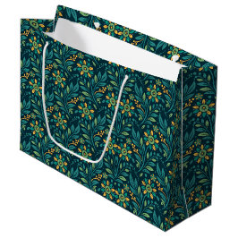 Sacola Para Presentes Grande Elegant Yellow and Teal Floral Pattern Design