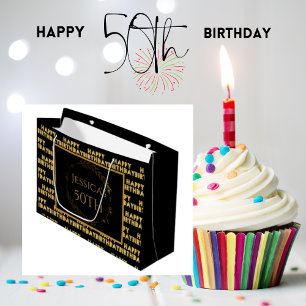 Sacola Para Presentes Grande Elegante 50º aniversário Dourado