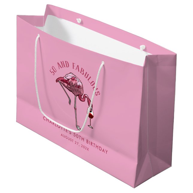Sacola Para Presentes Grande Elegante 50º aniversário rosa Flamingo Novelty (Frente inclinada)