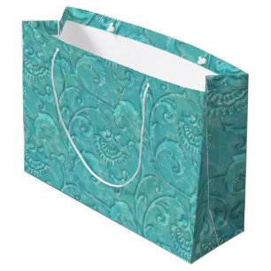 Sacola Para Presentes Grande Elegante Aqua Teal Embossed Faux Leather