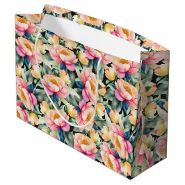 Sacola Para Presentes Grande Elegante Aquarela Peony a Preto