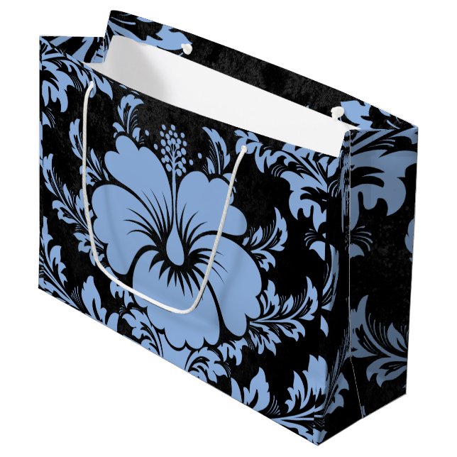 Sacola Para Presentes Grande Elegante azul damasco elegante de Natal (Frente inclinada)